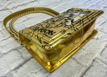 Load image into Gallery viewer, Chanel Egyptian Gold Croc Embossed Leather Graffiti Medium Boy Flap Bag