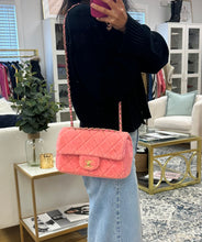 Load image into Gallery viewer, Chanel Pink Quilted Shearling and Tweed Medium Flap Bag