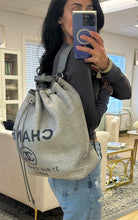 Load image into Gallery viewer, Chanel Grey Woven Raffia Deauville Large Backpack