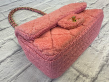 Load image into Gallery viewer, Chanel Pink Quilted Shearling and Tweed Medium Flap Bag