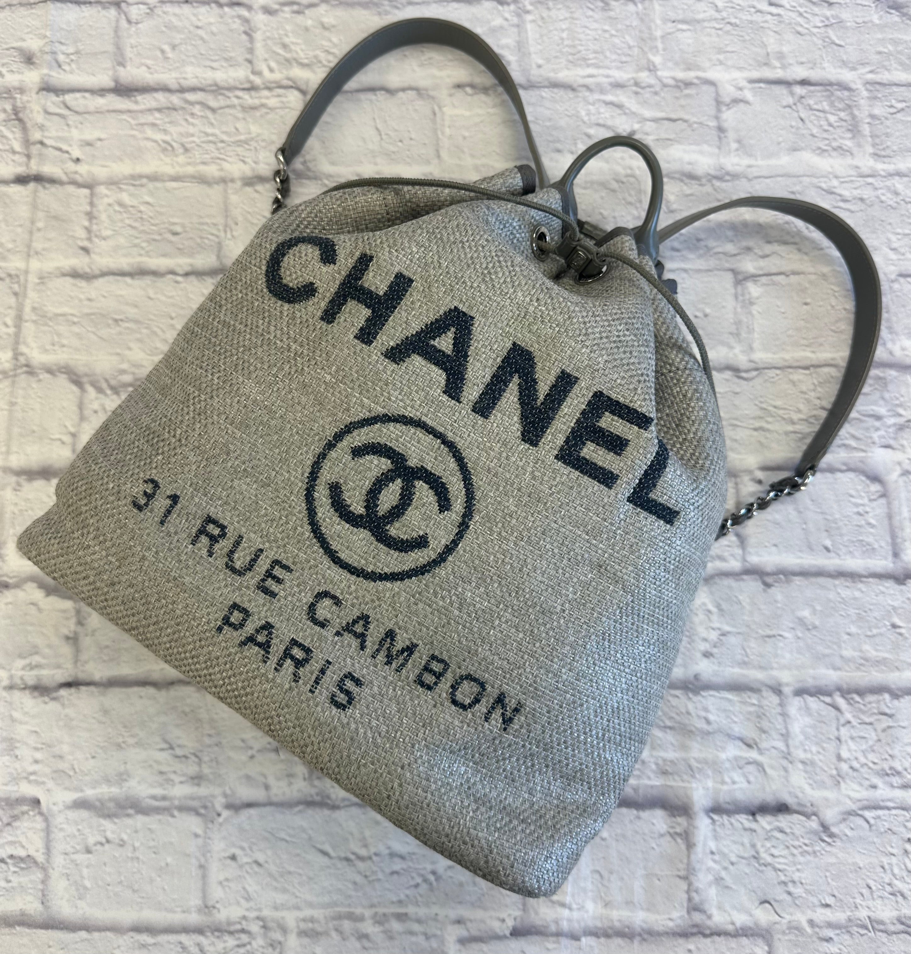 Chanel Grey Woven Raffia Deauville Large Backpack – The Stock Room NJ