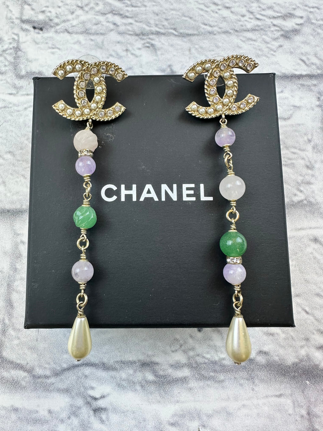 Chanel Crystal/Pearl/Multi Stone Pearl Drop Earrings