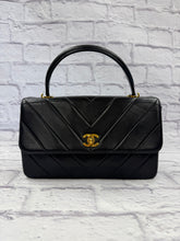 Load image into Gallery viewer, Chanel Black Vintage Chevron Top Handle Bag
