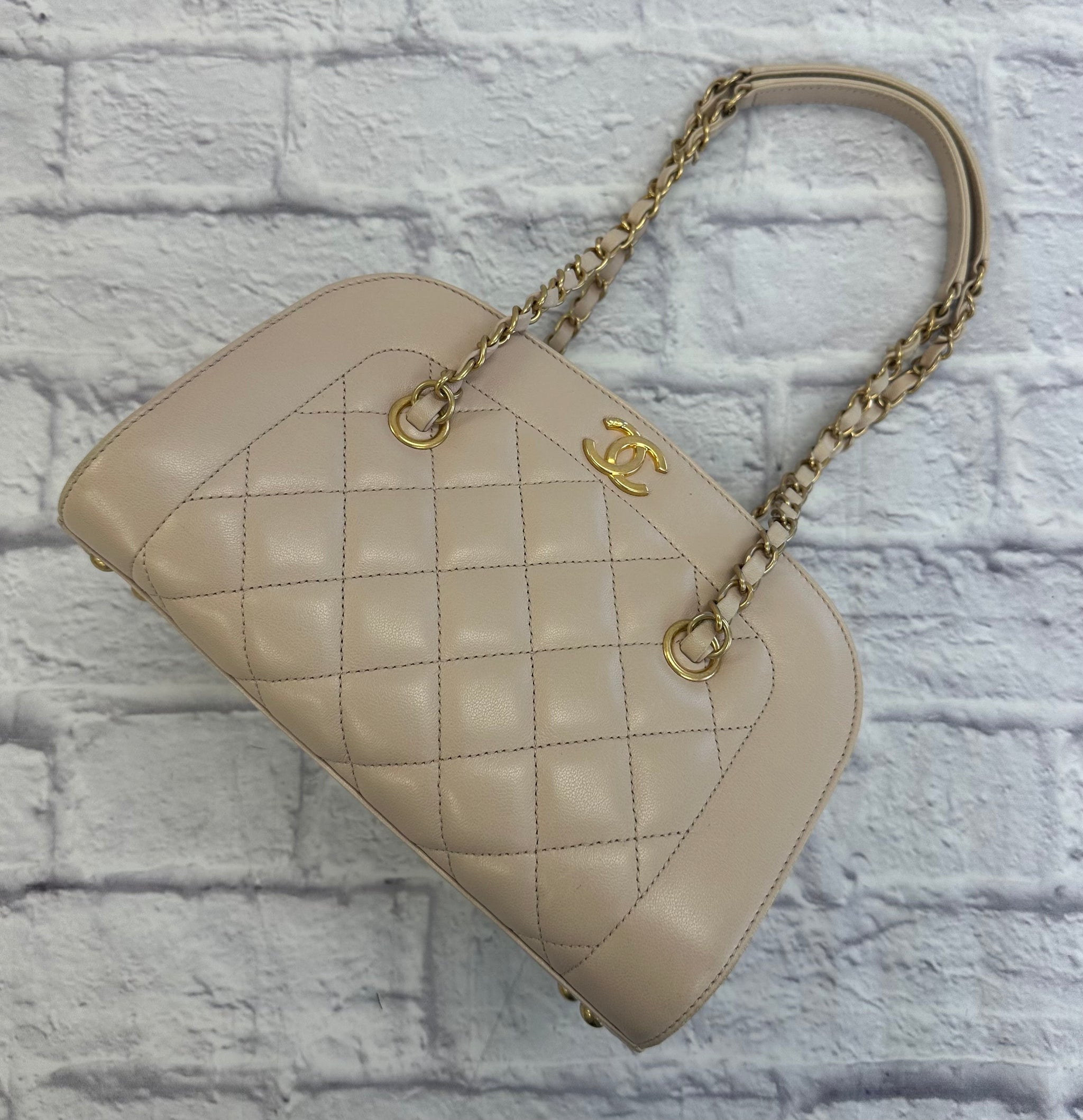 Chanel Beige Lambskin Zip Around Bowler Shoulder Bag – The Stock