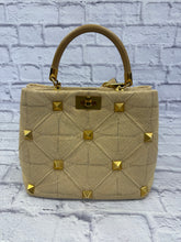 Load image into Gallery viewer, Valentino Beige Raffia Roman Rock Stud Top Handle
