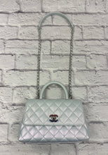 Load image into Gallery viewer, Chanel Iridescent Light Blue Quilted Caviar Mini Coco Top Handle
