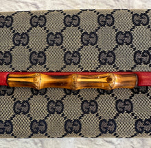 Load image into Gallery viewer, Gucci Navy &amp; Red GG Canvas Bamboo Bar Clutch/Crossbody
