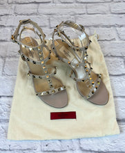 Load image into Gallery viewer, Valentino Patent Poudre Rockstud Caged Heels, Size 37
