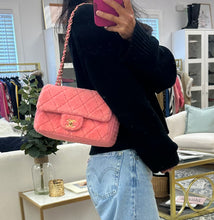 Load image into Gallery viewer, Chanel Pink Quilted Shearling and Tweed Medium Flap Bag
