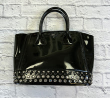 Load image into Gallery viewer, Prada Black Patent Studded Tote Bag
