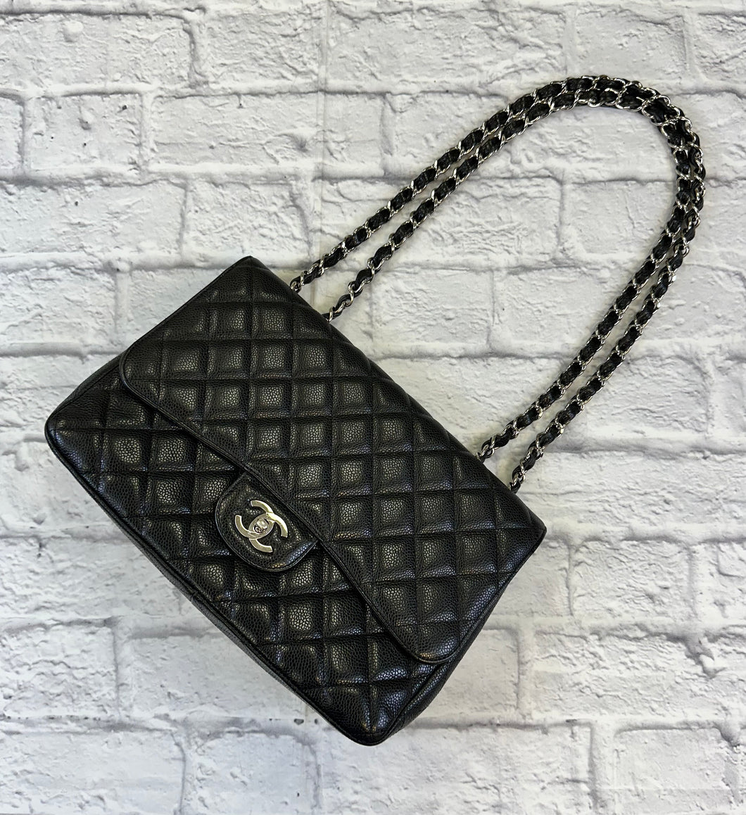 Chanel Black Caviar Jumbo Single Flap Bag