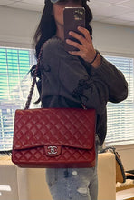Load image into Gallery viewer, Chanel Red Lambskin Double Flap Maxi W/Gun Metal Hardware
