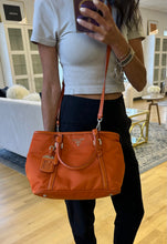 Load image into Gallery viewer, Prada Orange Nylon Top Handle Tote with Crossbody Strap
