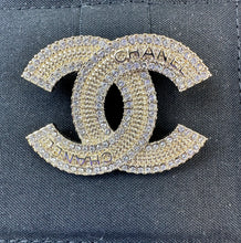 Load image into Gallery viewer, Chanel Light Gold and Crystal Logo Brooch
