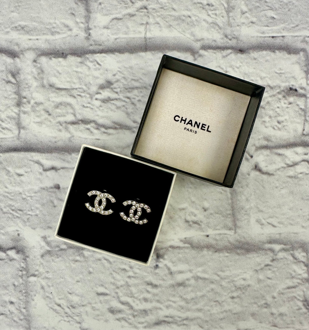 Chanel Silver & Crystal Clip On Earrings