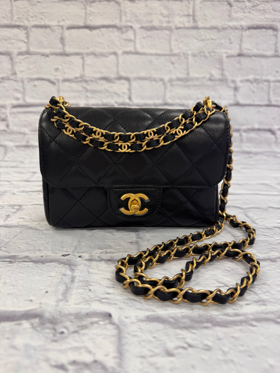 Chanel Black Caviar Mini Flap Bag with CC chain