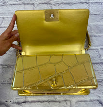 Load image into Gallery viewer, Chanel Egyptian Gold Croc Embossed Leather Graffiti Medium Boy Flap Bag
