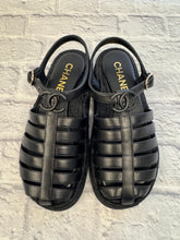 Load image into Gallery viewer, Chanel Black Interlocking CC Logo Espadrille Sandals, NEW Size 36
