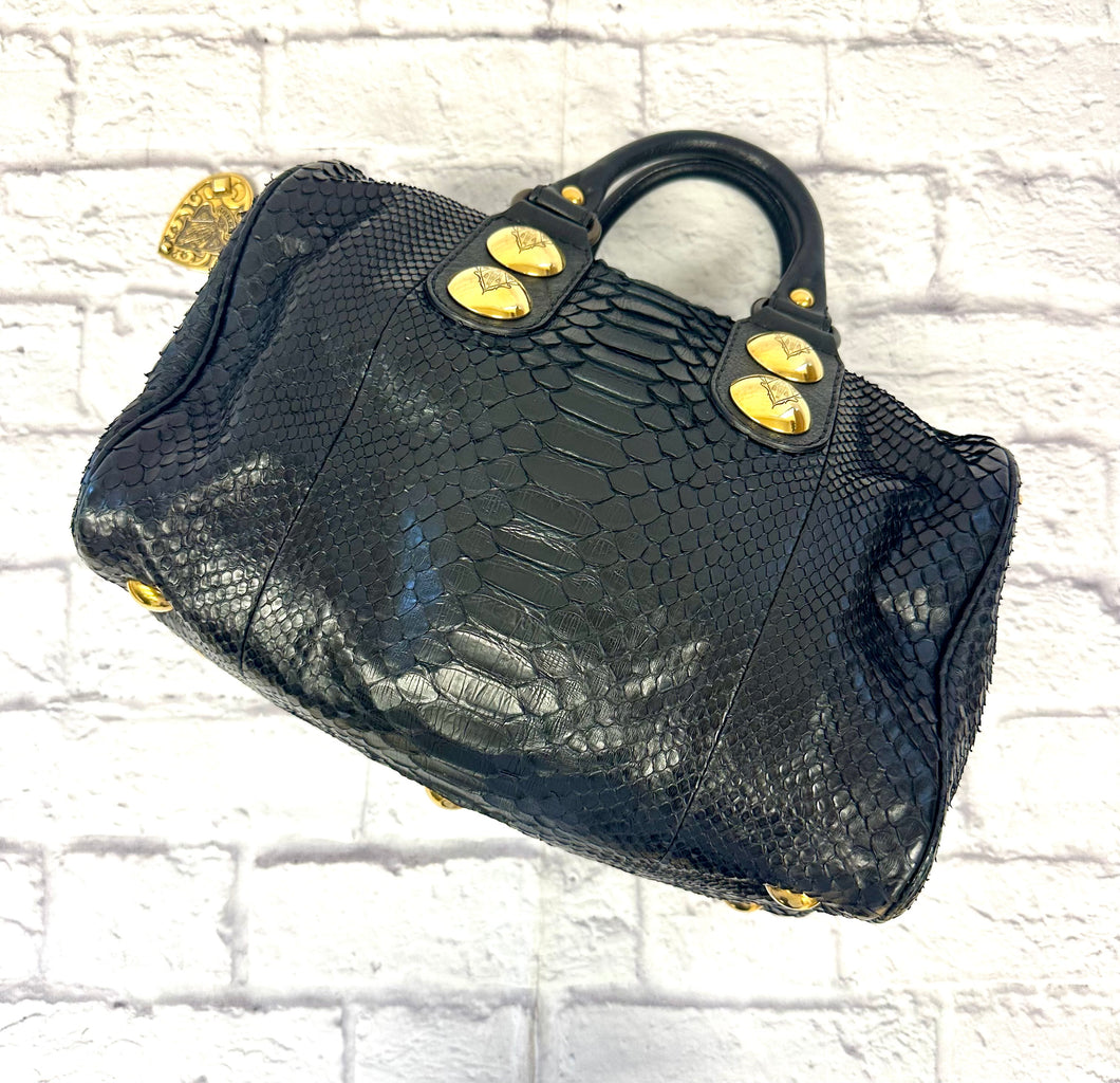 Gucci Babouska Black Python Skin Boston Bag