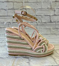 Load image into Gallery viewer, Valentino Rockstud Multicolored Rope Wedge Espadrilles Sandals SZ 38
