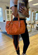 Load image into Gallery viewer, Prada Orange Nylon Top Handle Tote with Crossbody Strap
