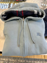 Load image into Gallery viewer, Burberry Clarendon Zip Up Check Hoodie Light Blue Sz XXL
