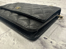 Load image into Gallery viewer, Chanel Black Caviar Leather Wallet on chain, Gold Hardware
