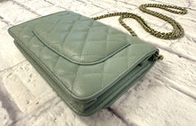 Load image into Gallery viewer, Chanel Pale Green Quilted Wallet On Chain
