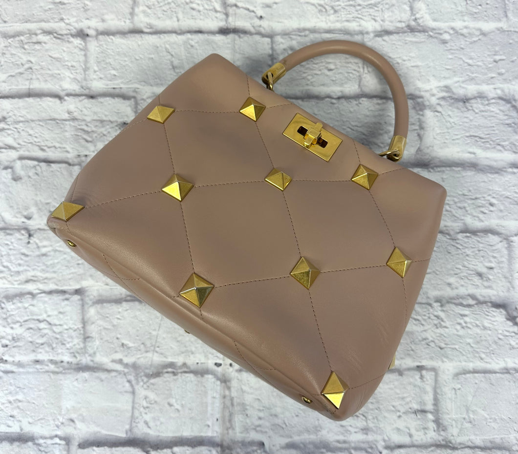 Valentino Roman Rock Stud Poudre Top Handle Bag W/Strap