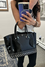 Load image into Gallery viewer, Prada Black Patent Studded Tote Bag
