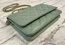 Load image into Gallery viewer, Chanel Pale Green Quilted Wallet On Chain
