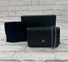 Load image into Gallery viewer, Chanel Black Lambskin Wallet on a Chain, Silver Hardware
