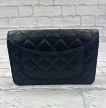 Load image into Gallery viewer, Chanel Black Lambskin Wallet on a Chain, Silver Hardware

