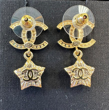 Load image into Gallery viewer, Chanel CC Gold and Pearlized/Crystal Star Drop Earrings
