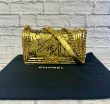 Load image into Gallery viewer, Chanel Egyptian Gold Croc Embossed Leather Graffiti Medium Boy Flap Bag
