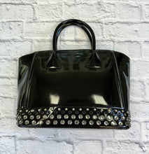 Load image into Gallery viewer, Prada Black Patent Studded Tote Bag
