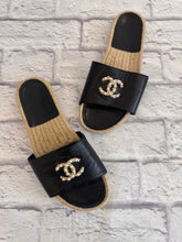 Load image into Gallery viewer, Chanel Black Pearl Espadrille CC Slides, Size 36
