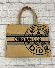 Load image into Gallery viewer, Dior Black &amp; Beige Jute Embroidered Medium Book Tote
