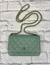 Load image into Gallery viewer, Chanel Pale Green Quilted Wallet On Chain
