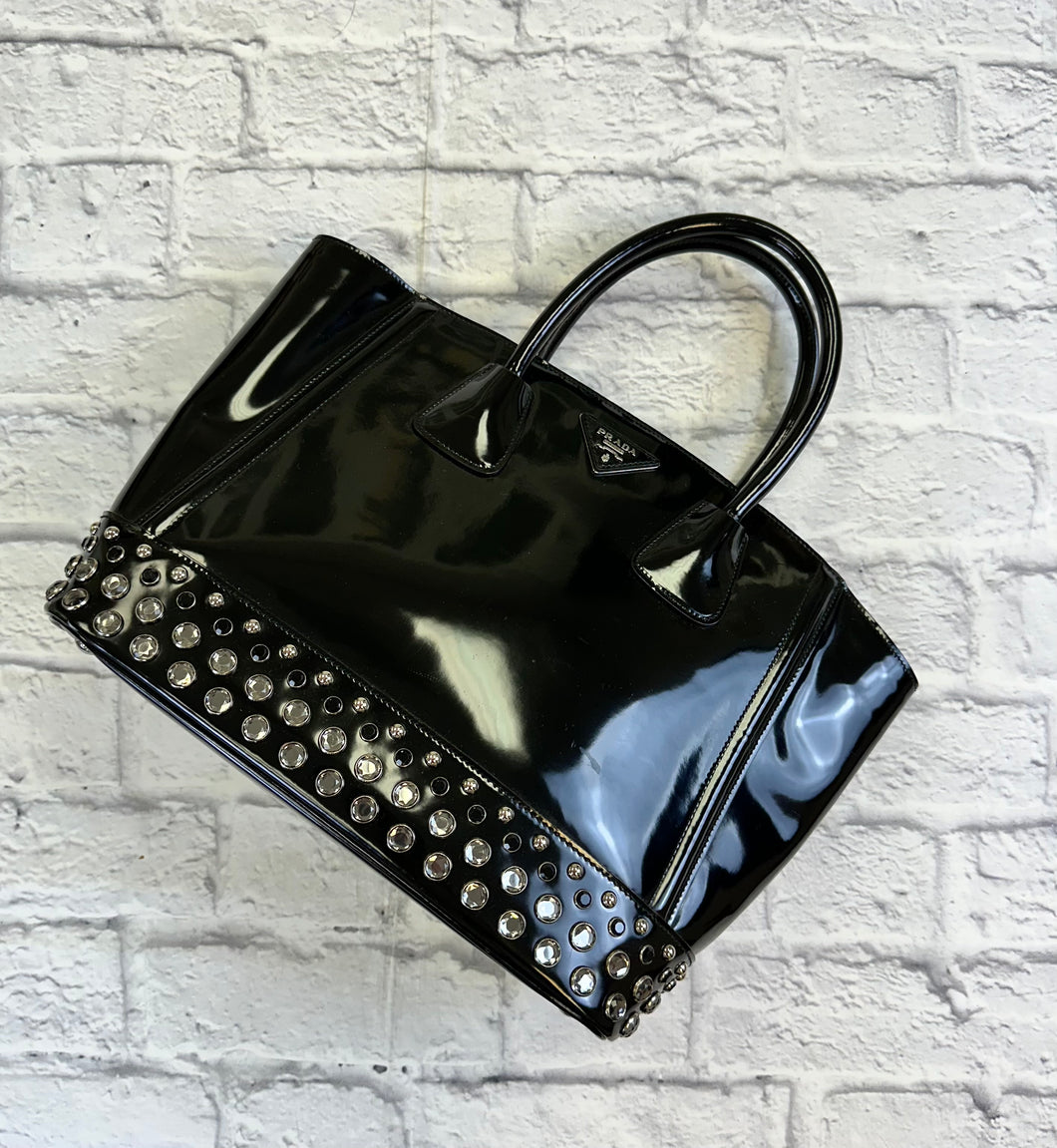 Prada Black Patent Studded Tote Bag