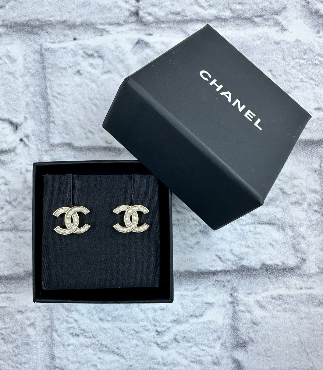 Chanel Light Gold Pearl and Crystal Mini Studs