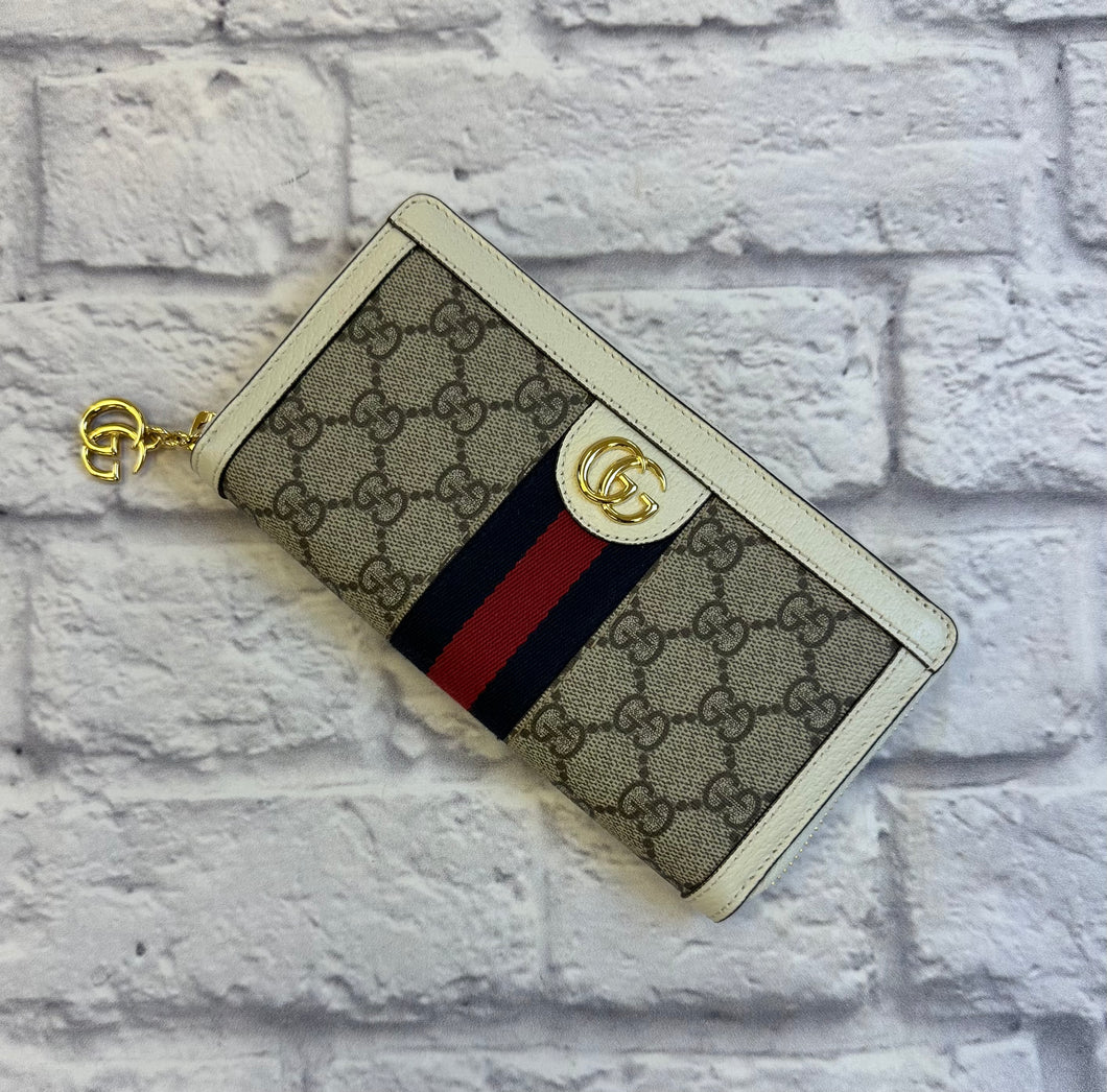 Gucci Ophidia Ivory Leather GG Zip Around Wallet