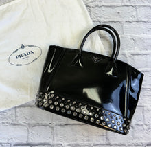 Load image into Gallery viewer, Prada Black Patent Studded Tote Bag
