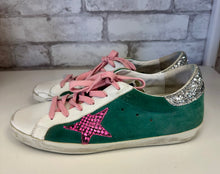 Load image into Gallery viewer, Golden Goose Superstar Green Suede Fuchsia Star Sz 40
