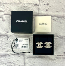 Load image into Gallery viewer, Chanel CC Silver Crystal &amp; Pearl Earrings
