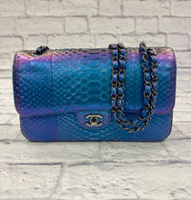 Load image into Gallery viewer, Chanel Medium Classic Double Flap Iridescent Blue Python
