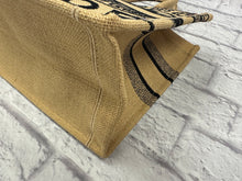 Load image into Gallery viewer, Dior Black &amp; Beige Jute Embroidered Medium Book Tote
