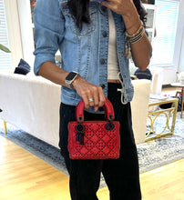 Load image into Gallery viewer, Christian Dior Ultra Matte Studded Mini Lady Dior Red &amp; Black
