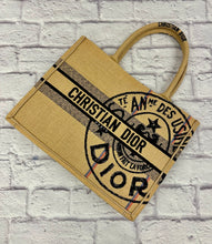 Load image into Gallery viewer, Dior Black &amp; Beige Jute Embroidered Medium Book Tote
