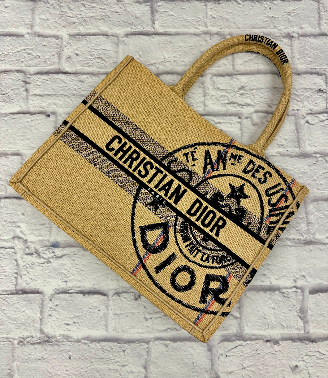Dior Black & Beige Jute Embroidered Medium Book Tote